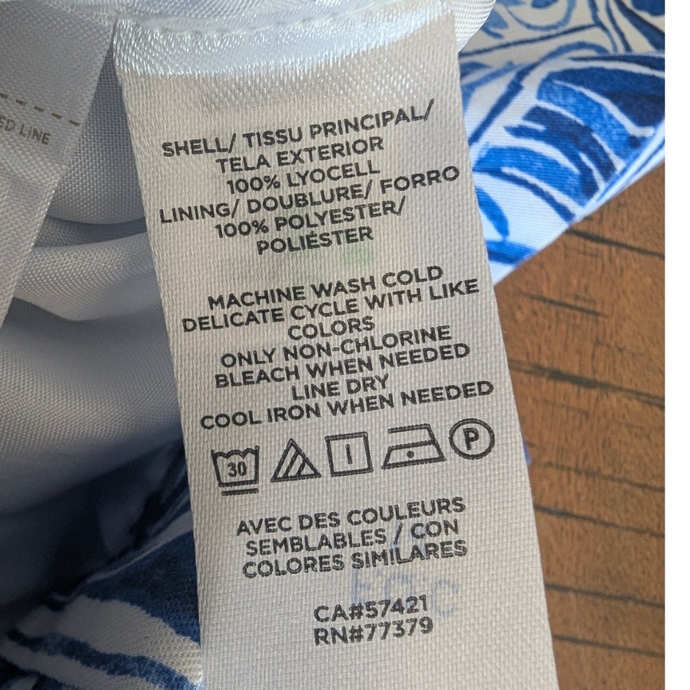 Ann Taylor Wrap Skirt Side Tie Blue White Floral Tile Print 14 Coastal Preppy - Picture 8 of 10